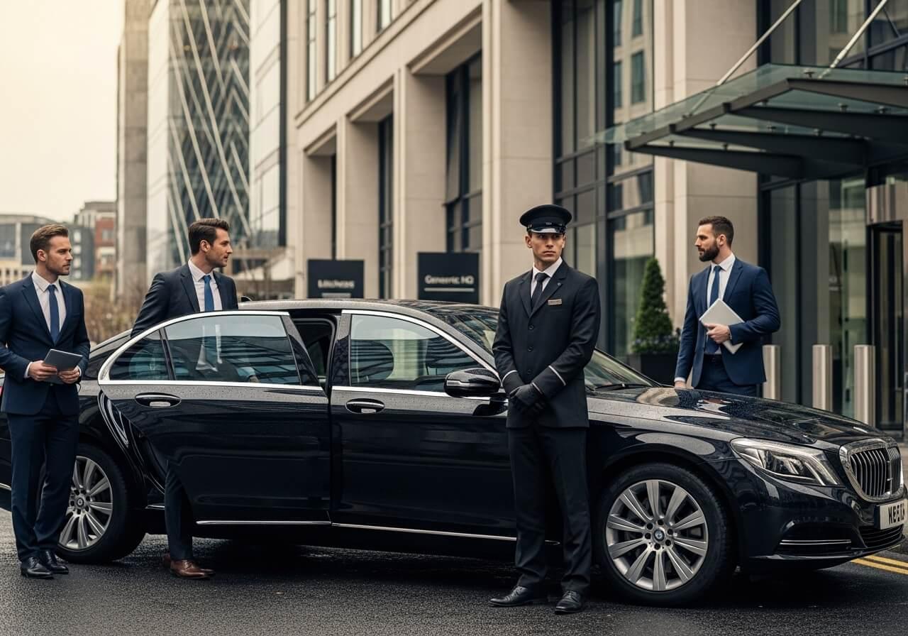 Business travellers using premium airport transfer services